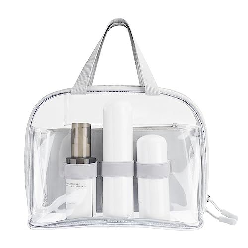 DuringCo Clear Travel Toiletry Bag for Women,MakeUp Bag Overnight with Hanging Belt, Expanding Cosmetics Bag Organizer Two Sided Handbag Travel Essentials (Clear)