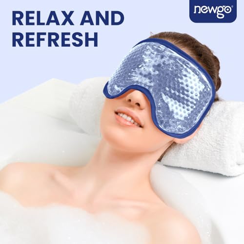 NEWGO Cooling Eye Mask Eye Ice Pack Cold Eye Mask for Puffy Eyes, Post Eye Surgery, Tired Eyes, Reusable Gel Eye Mask for Dark Circles, Migraines, Stress Relief, Itchy Eyes - Navy Blue