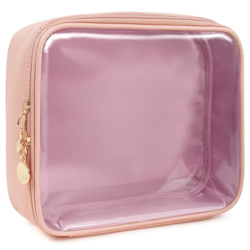 KOTORA Clear Makeup Bags with Large Opening TSA Approved Toiletry Bag Clear Toiletry Bags Fit Carry-on Travel Essential Bags,Clear Travel Size Toiletries Beach Bag for Women Men (Pink)