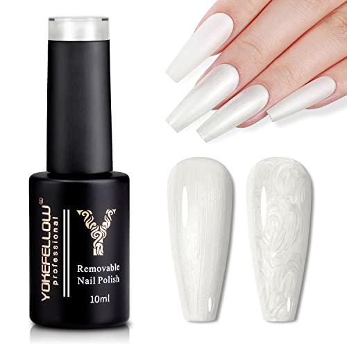 YOKE FELLOW Pearl Gel Nail Polish, 1 Pcs 10ML White Pearl Drawing Shimmer Mermaid Soak Off Gel Polish Nail Art Manicure Salon DIY Design