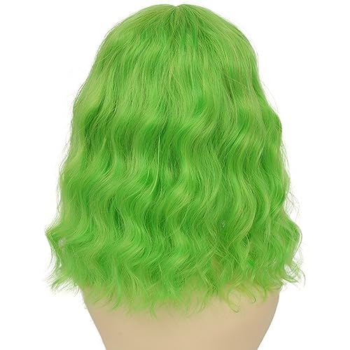 Dai Cloud Lime Green Wigs with Bangs For Women Short Bob Wavy Curly Cosplay Halloween Wigs Bob Party Wig Include Wig Cap