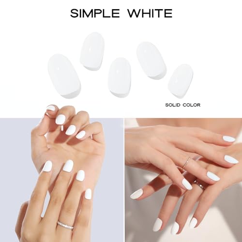 Adora Couture Semi Cured Gel Nail Strips White |30pcs Glossy Solid White Strips Gel Nail Sticker | Gel Nail Stickers with UV Light Required (Simple White)