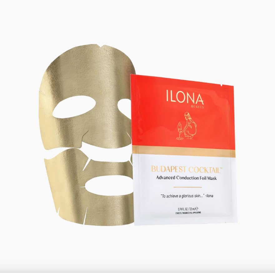 ILONA Budapest Cocktail | Deeply Hydrating Advanced Conduction Foil Mask | with Olive Oil, Mineral Water, Honey, Shea Butter & Vitamin C | Smooths & Improves Texture and Wrinkles | 4 masks, 3.0 oz