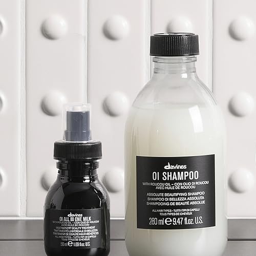 Davines OI Shampoo, 9.47 Fl Oz + All in One Milk, 1.69 Fl Oz | Nourishing Shampoo for All Hair Types | Shine, Volume, and Silky-Smooth Hair Everyday