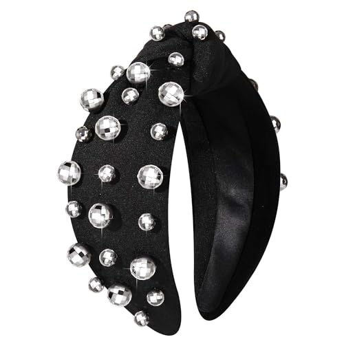 MOLOCH Disco Ball Headband for Women 70s 80s Disco Ball Knotted Headband Silver Mirrorball Ball Top Knot Headband Western Concert Hair Accessories New Year Gifts