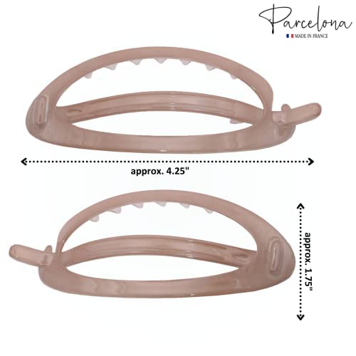 Parcelona French Oval Simple 4 1/4" Large Cellulose Acetate Metal Free Hair Barrette Clips Ponytail Non Slip Fashion Durable Styling Women Hair Accessories Hair Clip for Girls, Made in France(Blush