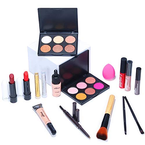 Pure Vie All-in-One Holiday Gift Surprise Makeup Set Essential Starter Bundle Include Eyeshadow Palette Lipstick Concealer Blush Mascara Eyeliner Face Powder Lipgloss Brush - Full Makeup Kit for Women