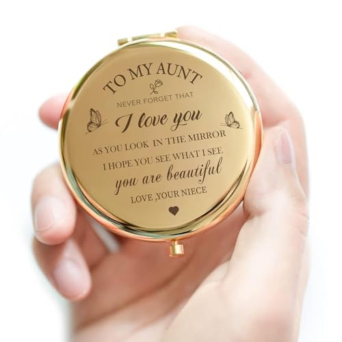 KGKAIMIZL Aunt Gifts from Niece,Gold Compact Mirror Gifts for Aunt，Aunt Birthday Gift Ideas, Rose Gold Compact Makeup Mirror Gift for Aunt, Birthday, Christmas,Mother’s Day Present for Aunt