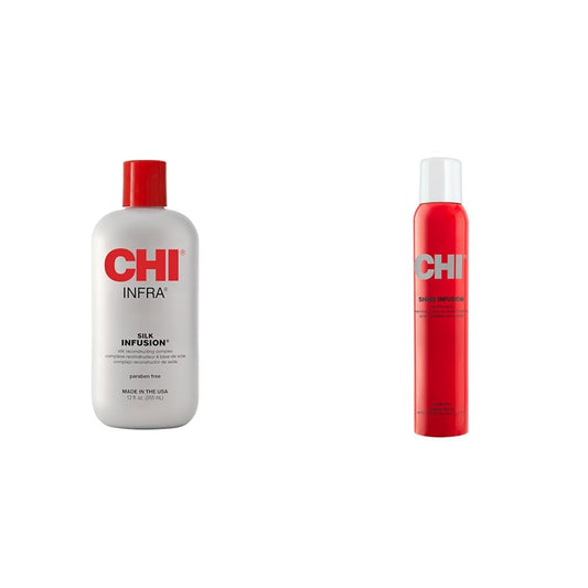 CHI Silk Infusion 12 Oz & Shine Infusion 5.3 Oz Hair Treatment & Shine Spray Bundle