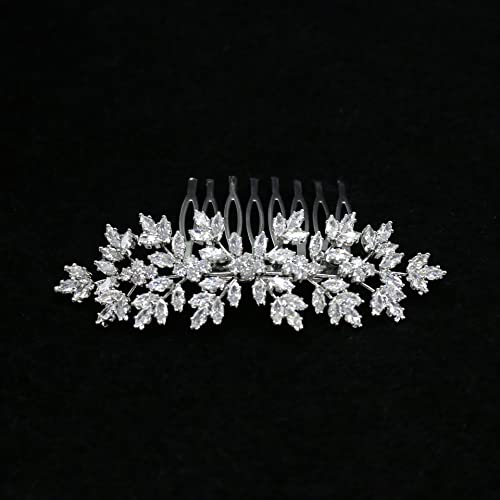 Cubic Zirconia Bridal Hair Comb Headpiece Crystal Hair Pieces for Brides Hair Clip Small Silver Wedding Hair Accessories Peinetas Para Cabello De Mujer Elegantes (Silver)