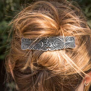 Large Art Nouveau Swirl Hair Clip, Hand Cast Metal Barrette Made in the USA with an 80mm Clip by Oberon Design, 1 Piece