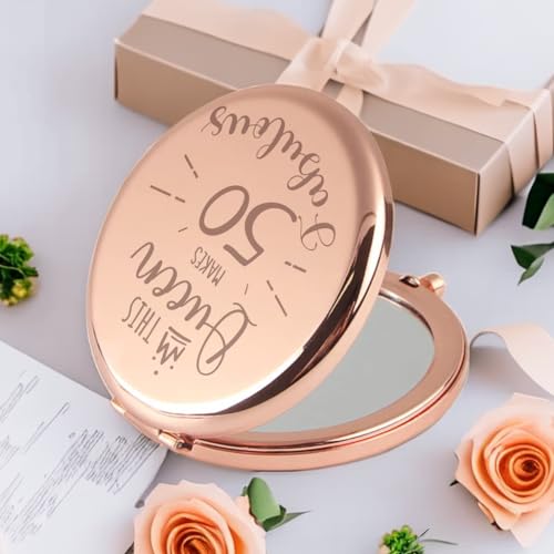 Kasuwow 50th Birthday Gifts for Women Compact Mirror, 50th Birthday Gift Ideas, 50 Year Old Gift for Her, Happy 50th Birthday Mirror Decorations