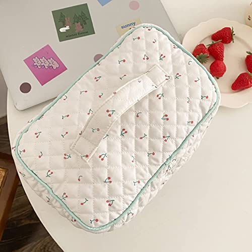 Cessfle Kawaii Cotton Makeup Bag Large Travel Cosmetic Bag Quilted Coquette Makeup Pouch Aesthetic Floral Toiletry Bag