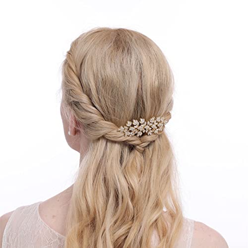 Cubic Zirconia Bridal Hair Comb Headpiece Crystal Hair Pieces for Brides Hair Clip Small Silver Wedding Hair Accessories Peinetas Para Cabello De Mujer Elegantes (Gold)