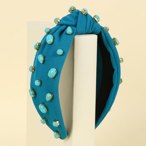 FEDANS Women Knotted Headband Crystal Turquoise Embellished Mixed Top Blue Hairband Rhinestone Hair accessories for Girls