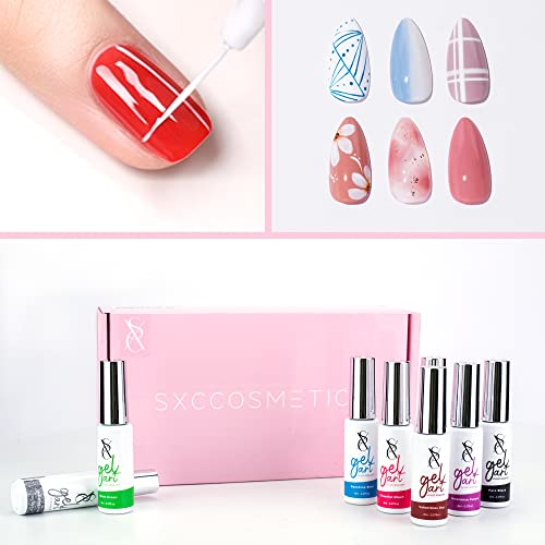 SXC Cosmetics G-41 Gel Liner Nail Art Set 12 Black White Red Pink Colors Paint for Swirl Nails Built-in Thin Brush in Bottle Pens Soak off Gold Silver Glitters Gel…