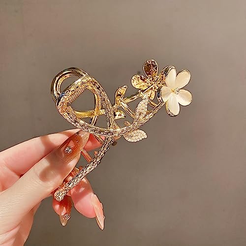 Souarts 6 PCS Hair Clips, Flower Claw Clips for Women Girls, Metal Hair Clips, Powerful Hold Hair Shark Clips Gifts for Women Girls (B-2pcs-Gold Cat Eye)