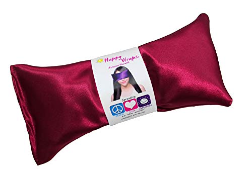 Happy Wraps Lavender Eye Pillow - Hot Cold Aromatherapy Satin Eye Mask for Yoga, Sleeping, Migraines, Stress, Relaxation - Gifts for Women, Birthdays, Coworkers, Christmas - Ruby