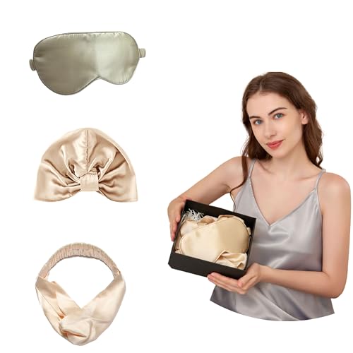 CozyInno 100% Natural Mulberry Silk Sleep Set: Eye Mask, Sleep Cap, and Headband. Summer Selection