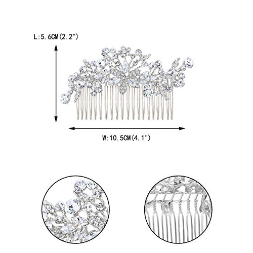 EVER FAITH Women's Clear Rhinestone Crystal Blooming Flower Leaf Stunning Wedding Bride Hair Comb Silver-Tone