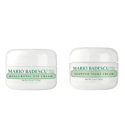 Mario Badescu Hyaluronic Eye Cream, 0.5 oz with Mario Badescu Seaweed Night Cream for Combination, Oily & Sensitive Skin| Oil-Free Moisturizer with