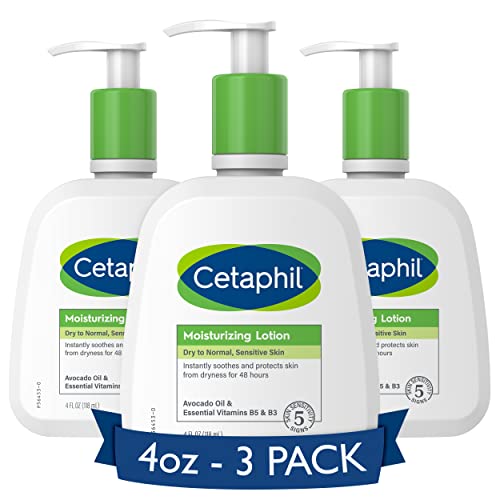 Cetaphil Face & Body Moisturizer, Hydrating Moisturizing Lotion for All Skin Types, Suitable for Sensitive Skin, NEW 4 oz Pack of 3, Fragrance Free, Hypoallergenic, Non-Comedogenic