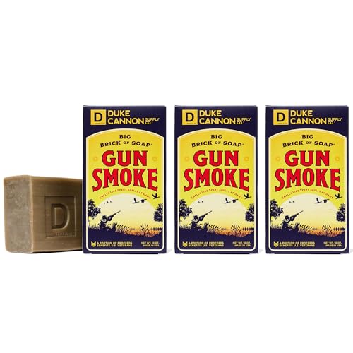 Duke Cannon Supply Co. Big Brick of Soap Bar for Men Gun Smoke (Wood, Bourbon & Leather) Multi-Pack - Superior Grade, Extra Large, Masculine Scents, All Skin Types, Paraben-Free, 10 oz (3 Pack)