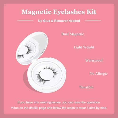 MEIEM Magnetic Lashes Kit with Applicator 3 Pair Reusable Magnetic Eyelashes Natural Look No Glue Needed Magnetic Eyelashes