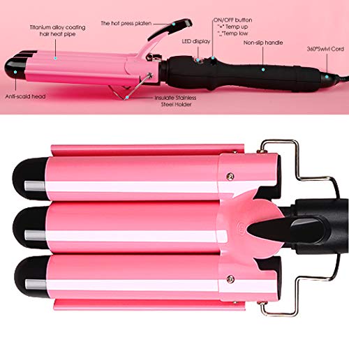 3 Barrel Curling Iron Wand 1 inch Ceramic Tourmaline Triple Barrels Beach Hair Waver Curler for Deep Waves,LCD Temperature Display Crimper Fast Heating Hair Curlers Adjustable from 80℃ to 210℃