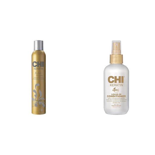 CHI Keratin Flex Finish Hair Spray, 10 oz & Keratin Leave-in Conditioner,6 Fl Oz