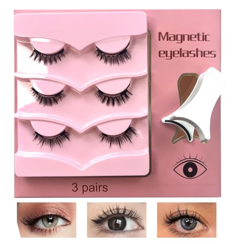 MEIEM Magnetic Lashes Kit with Applicator 3 Pair Reusable Magnetic Eyelashes Natural Look No Glue Needed Magnetic Eyelashes