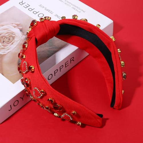 CEALXHENY Valentine’s Day Headband for Women Beaded Heart Headbands Red Pink Rhinestone Crystal Knotted Headband XOXO Love Heart Jeweled Hairbands Valentine’s Day Hair Accessories Gifts (Red Heart A)