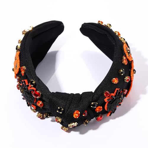 MOLOCH Halloween Headbands for Women Spooky Ghost Spiderweb Pumpkin Knotted Headband Beaded Crystal Embellished Wide Headband Halloween Costume Hair Accessories