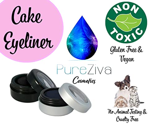 Pure Ziva Matte Cool Dark Navy Blue Cake Eyeliner & Pressed Eyeshadow, Water Activated Powder; Gluten & Cruelty Free