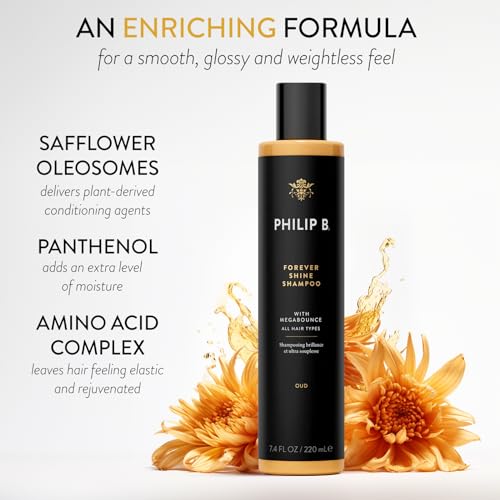 PHILIP B. Forever Shine with Megabounce Shampoo 7.4 oz - Volumizing Cleanser With Notes of Pure Oud Leaves Hair Smooth & Glossy, Reduces Frizz, For All Hair Types