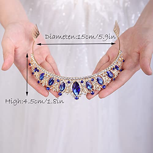 JWICOS Crystal Tiara with Comb for Women Queen Crown Wedding Bridal Party (Blue)