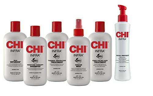 CHI G2 Professional Hair Straightener Titanium Infused Ceramic Plates Flat Iron & 44 Iron Guard Thermal Protection Spray, Clear, 8 Fl Oz & Infra Silk Infusion, 6 Fl Oz