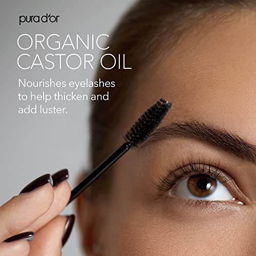 PURA D'OR 4 Oz ORGANIC Castor Oil - 100% Pure USDA Certified Cold Pressed, Hexane Free Eyelash & Eyebrow Growth Serum - 2 Empty Bonus Applicators - For Fuller, Thicker Lashes & Brows - Skin & Hair