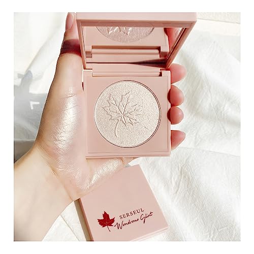 Serseul Highlighter Makeup Palette Highlighter Powder Glossy Glitter Highlight Makeup Palette come with mirror -Whtie Champagne