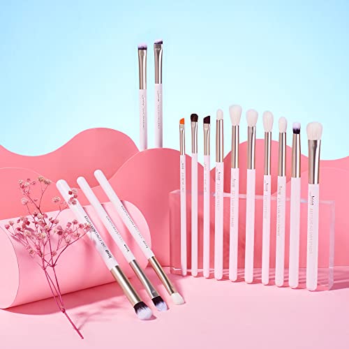 Jessup Eyeshadow Brushes 15pcs, Natural Eye Brush Set for Eyeshadow Blending Concealer Eyebrow Eyeliner, Blushing Bride T294