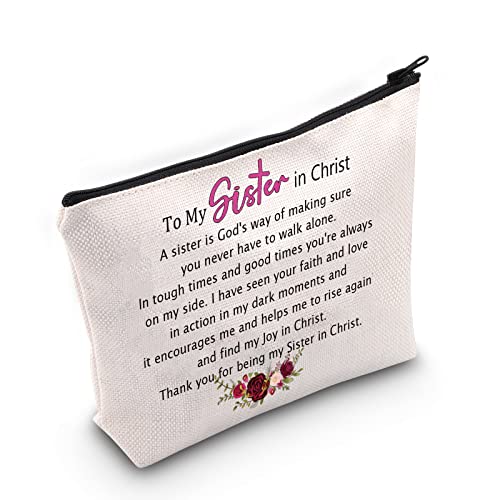 JNIAP Sister In Christ Cosmetic Bag Birthday Gift For Sister In Christ Gifts For Women Makeup Pouch Christian Sister Gift(A sister is God's way)