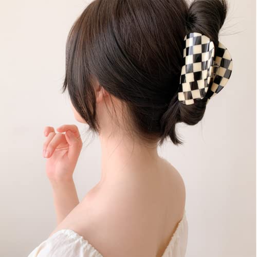 BOWEAR 6 PCS Checkered Hair Clips Black and White Checkered Claw Vintage Large Hair Jaw Strong Clip Claws Butterfly Lattice Amber Hair Barrettes for Women Girl Thin Thick Curly Straight Long Hair