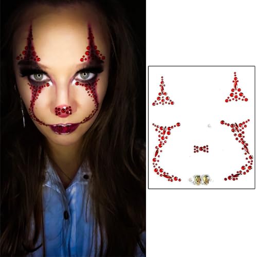 2 Pieces Face Gems Jewels Tattoos for Halloween, Day of the Dead Face Temporary Skull Tattoos Rhinestone Crystal Stones Body Gems Makeup Stickers for Halloween Festival Rave Party Outfit