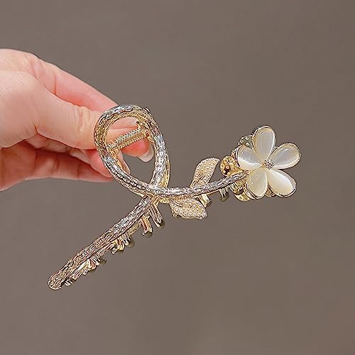 Souarts 6 PCS Hair Clips, Flower Claw Clips for Women Girls, Metal Hair Clips, Powerful Hold Hair Shark Clips Gifts for Women Girls (B-2pcs-Gold Cat Eye)