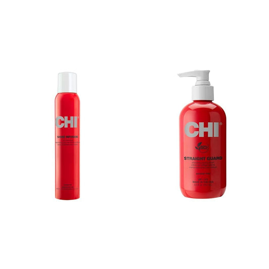 CHI Shine Infusion Hair shine spray, 5.3 Oz & Straight Guard Smoothing Styling Cream, 8.5 FL Oz