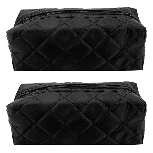 Kingsley Quilted Cosmetic Bag - Multi-Purpose Zipper makeup Bag Pouch - Cosmetic Bag Pouch Handy Organizer - Cosmetic Bag Organizer Pouch for Travel with Zipper - Black - Lot of 2