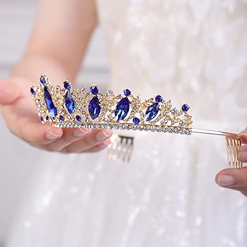 JWICOS Crystal Tiara with Comb for Women Queen Crown Wedding Bridal Party (Blue)