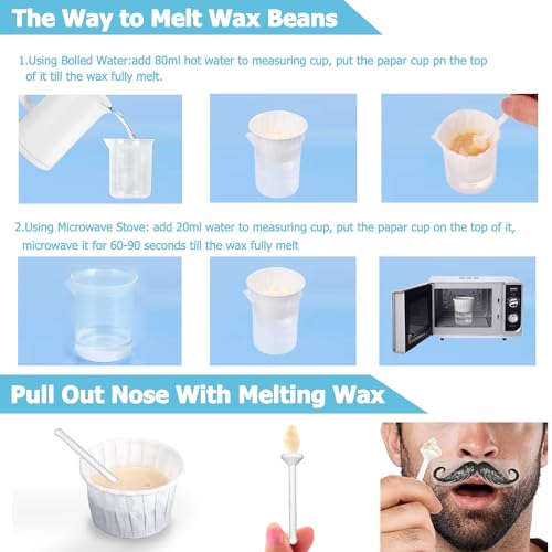 Nose Wax Kit from CoFashion 50g Wax for Nose Hair Removal, Nose Waxers Nose Wax Kit for Men Ear Hair Waxing Kit with 20 Applicators Nose Hair Remover Waxing Kit, 10 Paper Cups