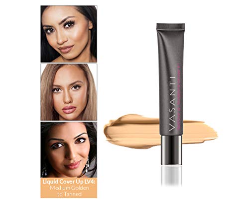 VASANTI Oil-Free Foundation & Concealer in 1 - Liquid Cover-Up (V4) - Full Matte Coverage Long Lasting Paraben-Free Vegan Friendly Makeup