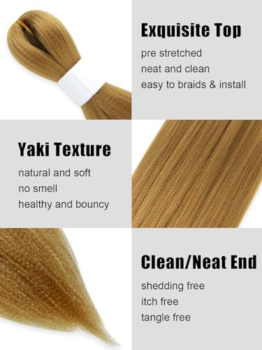 KAVSORAPI Blonde Braiding Hair 12 Inch Pre Stretched Hair Short Straight Crochet Braids Yaki Texture Synthetic Fiber 8 Packs (27#/Honey Blonde)